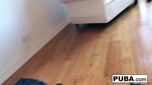 Skinny Brunette Teen Sucks Two Cocks in Steamy Homemade Double Blowjob Video