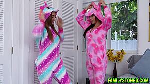 Horny Stepsisters Callie Black Gaby Ortega Lick Pussies in Bed!