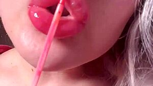 Bimbo Goddess in Red Lipgloss Dominates Webcam Findom