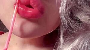 Bimbo Goddess in Red Lipgloss Dominates Webcam Findom