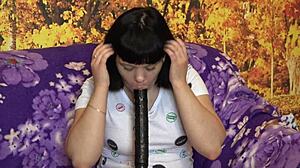 Brunette Socks Slut SUCKS Rubber Cock Then DILDO Pounds Juicy Anal!