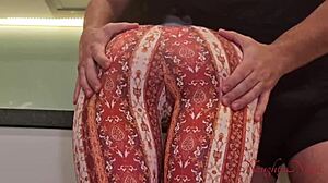 my sexy curvy cleaner lady in leggings takes my tip deep in her kitchen pussy...