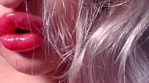 Bimbo Goddess in Red Lipgloss Dominates Webcam Findom