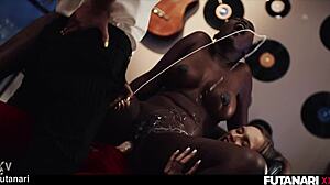 Black babe double penetrated by futa big dicks