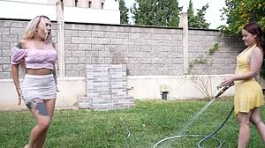 Daring Gardener Pesters Cute Redhead Daughters Outdoor FFM Anal