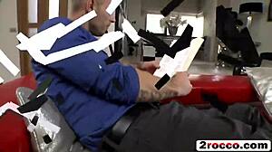 dude drills hot chicks' pussies hard in garage threesome