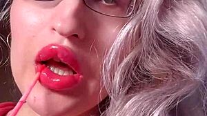 Bimbo Goddess in Red Lipgloss Dominates Webcam Findom