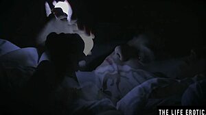 Petite Sleepless Teen Fingers Clit Close-Up on Bed with Toys and Night Light