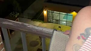 first time couple fucks wildly on hotel balcony outdoors