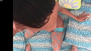 jordin skye rides dildo in pantyhose then swallows interracial cum