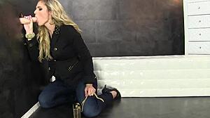 Classy European Babe's Face Slimed in Messy Bukkake Gloryhole!