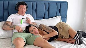 stepsis blows me while resting on my legs