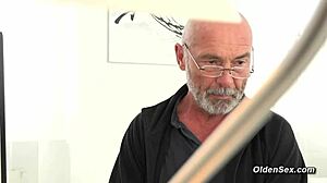 horny old man bends blonde teen 18+ over for doggystyle pounding