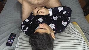 girlfriend gives slow teasing handjob finishing with thick cum mouthful before bed