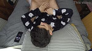 girlfriend gives slow teasing handjob finishing with thick cum mouthful before bed