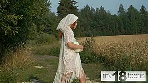 my18teen cute redhead walks field fingers wet tight pussy