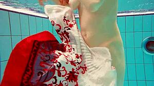 hot petite polish teen marketa strips bikini underwater at pool