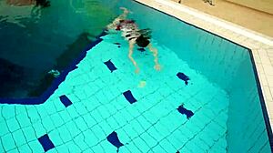 hot petite polish teen marketa strips bikini underwater at pool