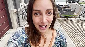 Ana flashes shaved pussy fingering outdoors in public?