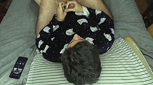 girlfriend gives slow teasing handjob finishing with thick cum mouthful before bed