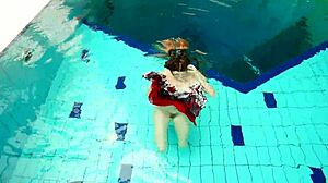 hot petite polish teen marketa strips bikini underwater at pool