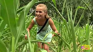 Skinny Blondes Smoke While Licking Pussy and Dildoing Outdoors