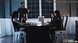 scientist's wild foursome bends over wifes tattooed stepsisters for sloppy big cock pounding