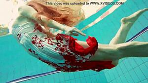 hot petite polish teen marketa strips bikini underwater at pool