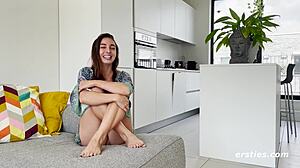 Ana flashes shaved pussy fingering outdoors in public?