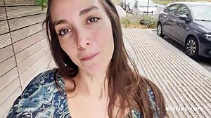 Ana flashes shaved pussy fingering outdoors in public?