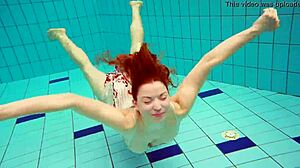 hot petite polish teen marketa strips bikini underwater at pool