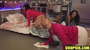 busty milf warden spanks two kinky lesbian teens