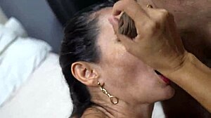 Hot mature mom slurps stepsons huge cock before tight pussy pounding