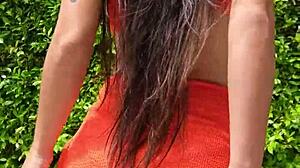 orange bikini flashing sexy public outdoor vibes