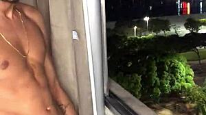 Tattooed Boy Jerks Hard Window Creampie Handjob Orgasm