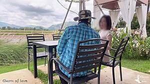 beautiful japanese lady creampied doggystyle by gardener in outdoor bliss