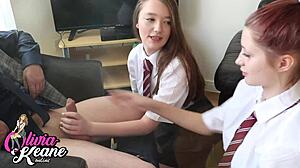 Two British Students Wank Professor in Lingerie Foreplay Party!