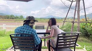 beautiful japanese lady creampied doggystyle by gardener in outdoor bliss