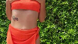 orange bikini flashing sexy public outdoor vibes