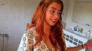 i finally fuck my sexy redhead co-worker in my wife's bed homemade pov cumshot