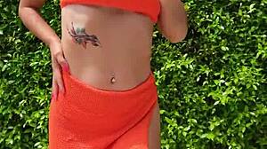 orange bikini flashing sexy public outdoor vibes