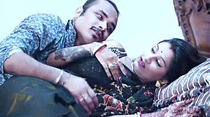 Romantic Indian couple enjoys intimate bedroom session together