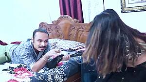 Romantic Indian couple enjoys intimate bedroom session together