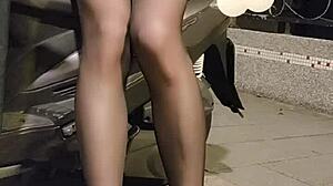 shemale office lady ting xuan eggs outdoor in heels