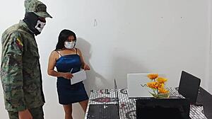 soldier fucks venezuelan salesgirl cowgirl at work for benefits