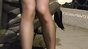 shemale office lady ting xuan eggs outdoor in heels