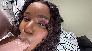 Submissive ebony babe creams on white cock doggystyle creampie!