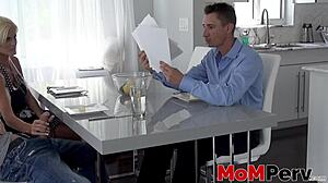 blonde milf blows stepsons cock right in front of husband