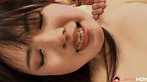 Sweet hairy Asian brunette rides fat cock uncensored