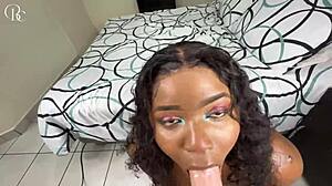 Submissive ebony babe creams on white cock doggystyle creampie!